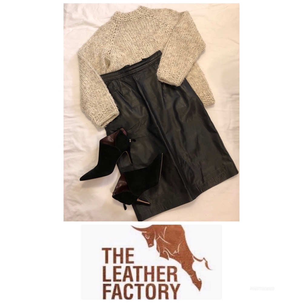 The Leather Factory Black Pencil Skirt Pocket Classic Elegance Glam Silhouette